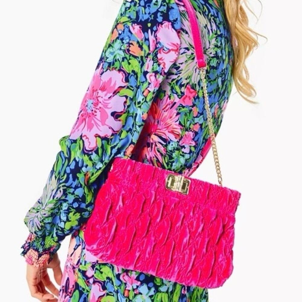NWT Lilly Pulitzer Quilted Clutch Removable Shoulder Strap Pink Grenadine